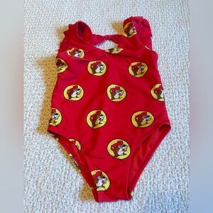 Buc-ees Kids Red One-Piece Swim Suit with Character Print